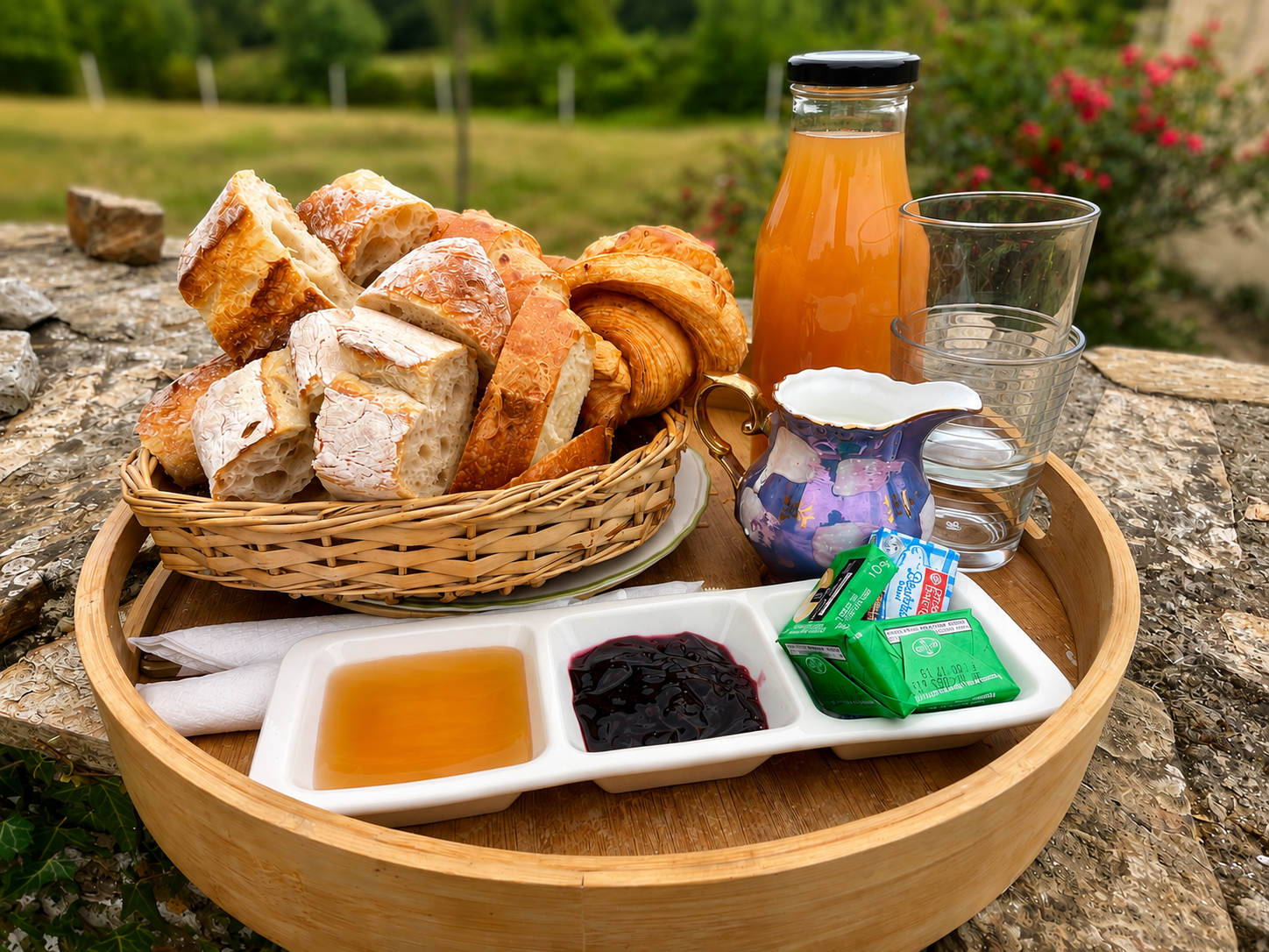 Petit-déjeuner de produits locaux servi dans le dôme